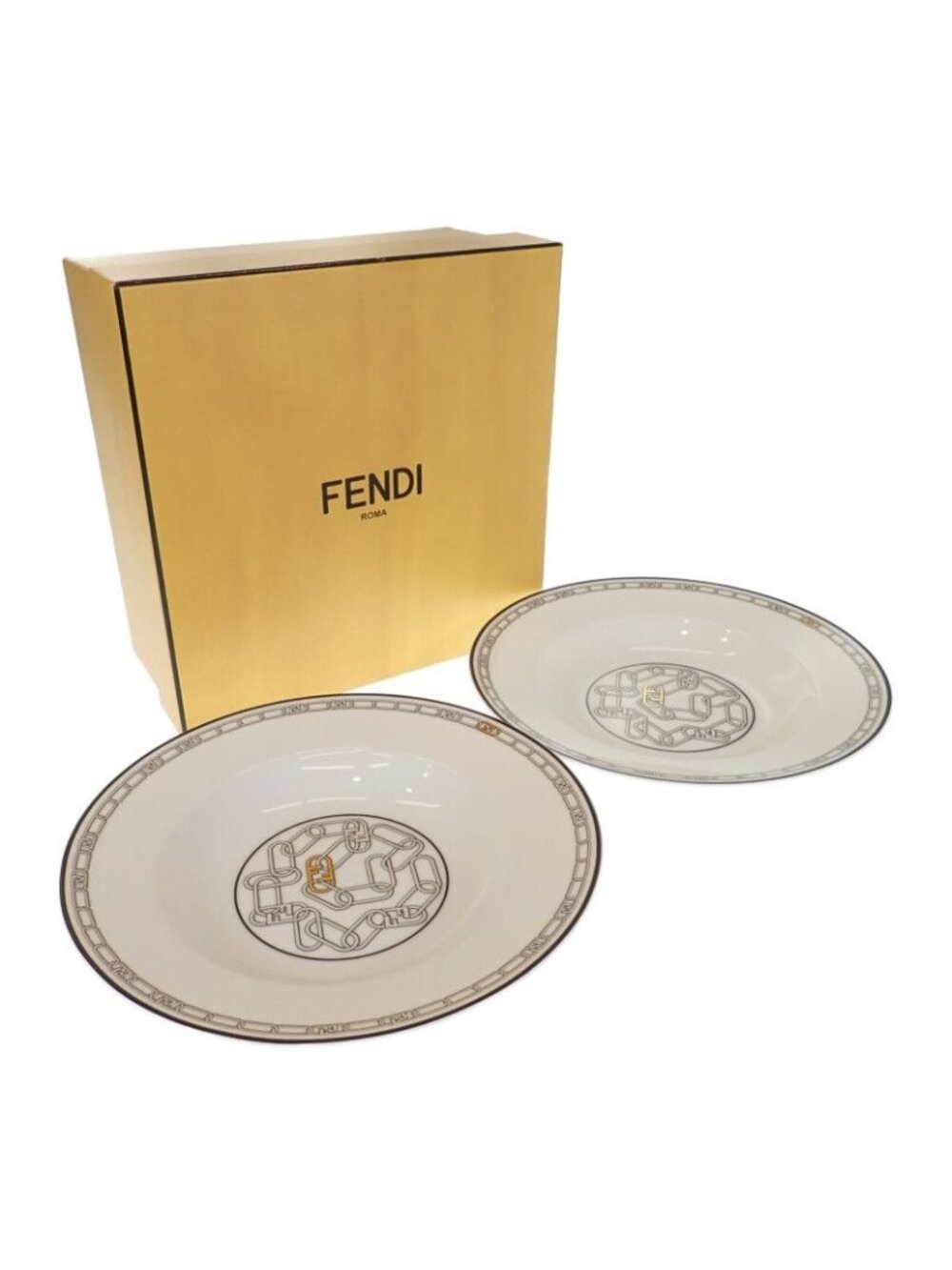 Fendi O'Lock Plate Set of 2 7 Tableware Porcelain White